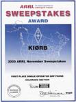 Vince Kumagai wins FIrst Place QRP Phone in the November, 2005 ARRL Sweepstakes - November, 2005