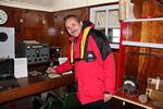 WB0JNR at the Morse code key in Port Lockroy, Antarctica - 01-30-2011